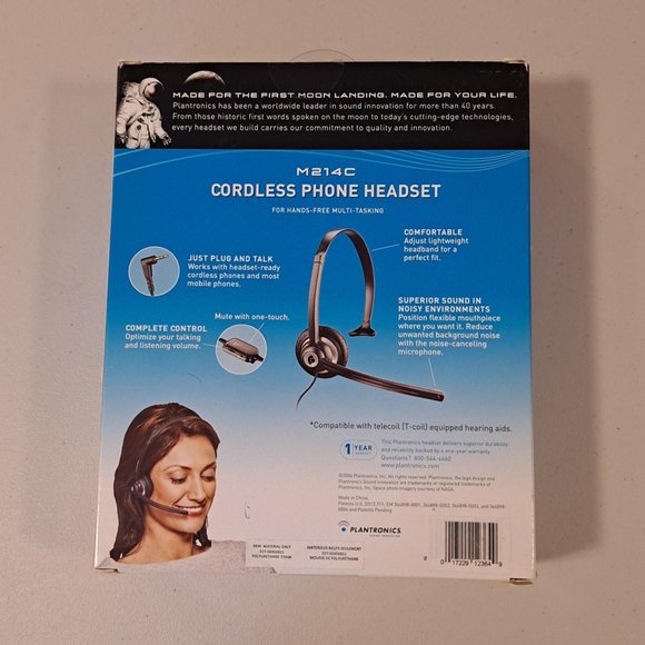 Plantronics M214C Cordless Phone Headset Over the Head Noise Cancelling Mic OPEN - Picture 2 of 6